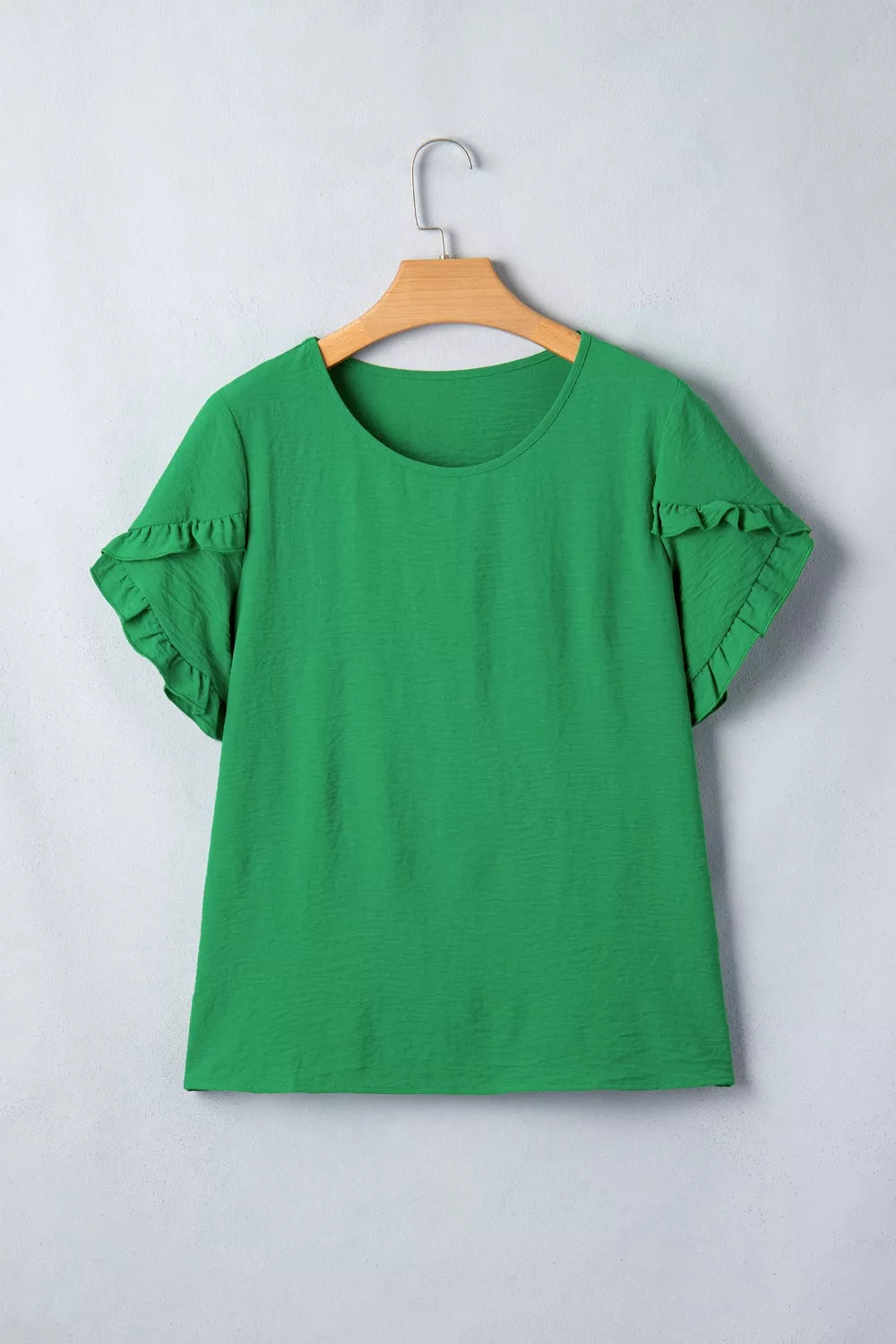 Solid Color Ruffle Trim Short Sleeve Blouse 