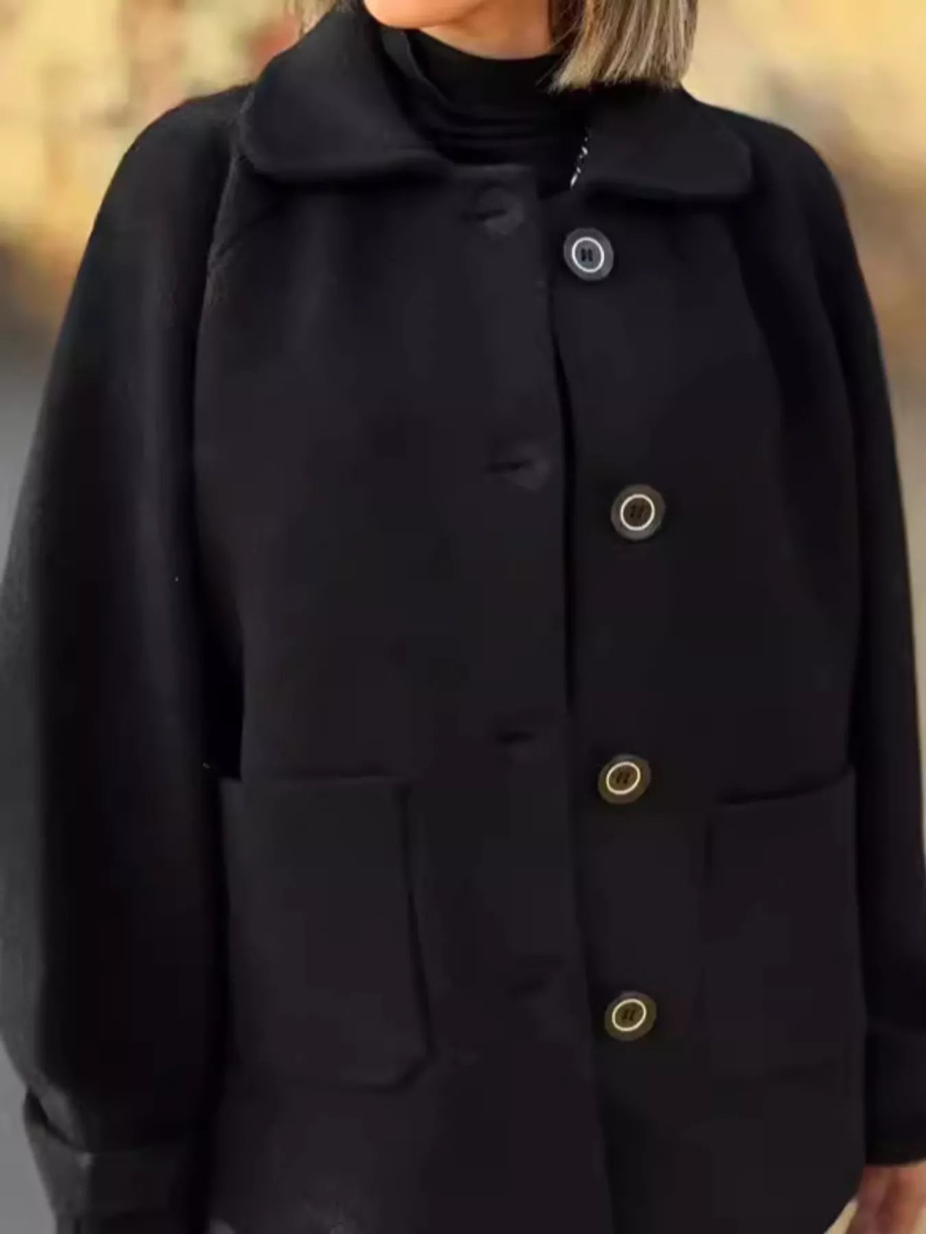 Full Size Button-Front Raglan Sleeve Coat Plus Size 