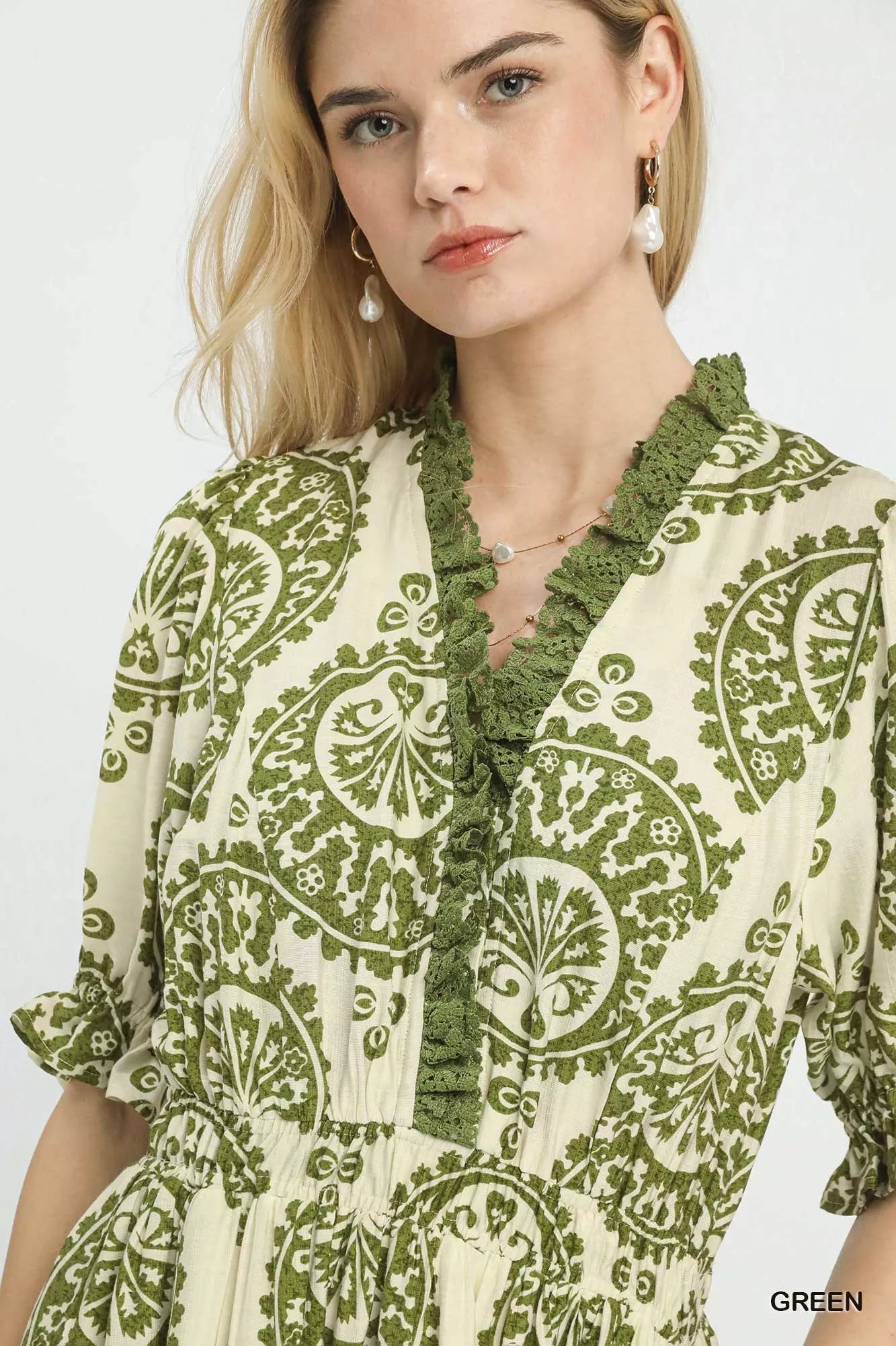 Umgee Paisley Smocked Waist Midi Dress 