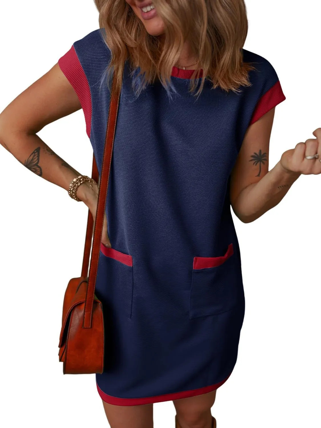 Round Neck Cap Sleeve Mini Dress 
