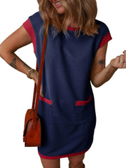 Round Neck Cap Sleeve Mini Dress 