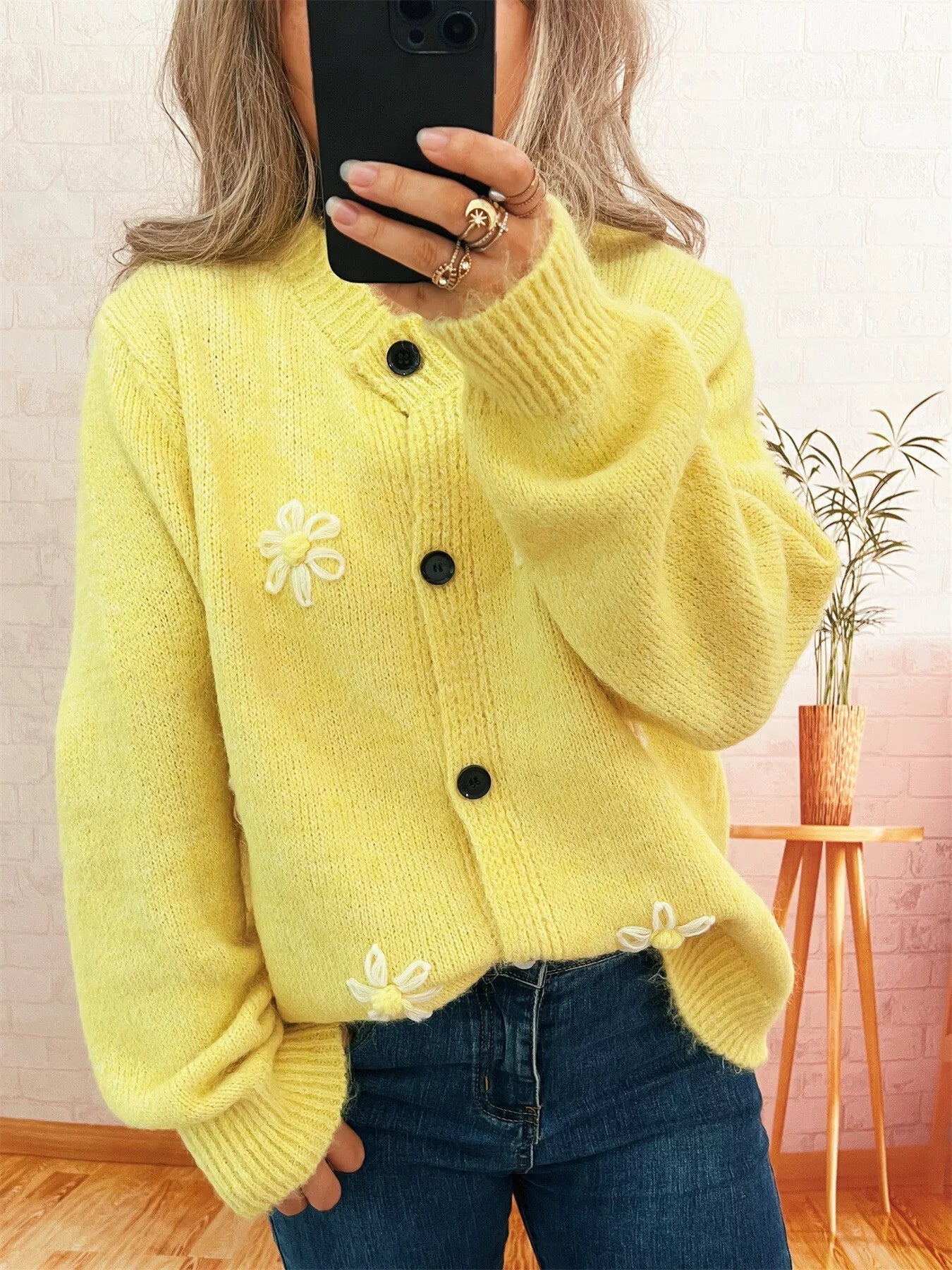 Flower Button-Down Cardigan 