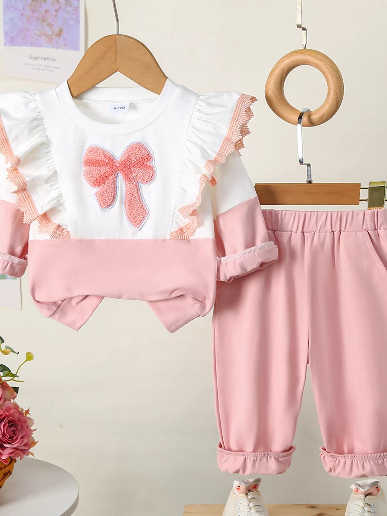 Children's Flower Long Sleeve Top and Pants Set 