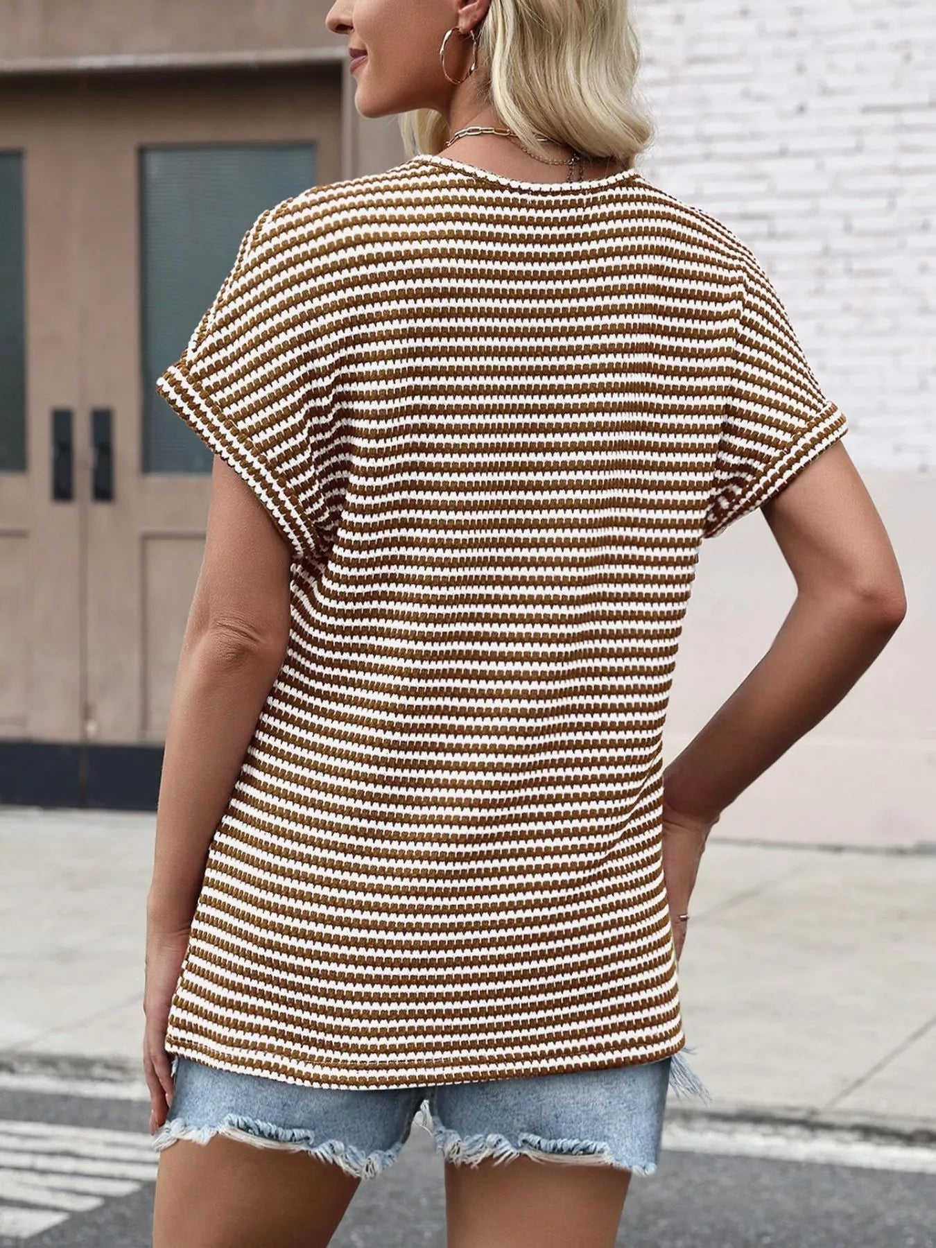 Striped V-Neck Relaxed Fit T-Shirt 