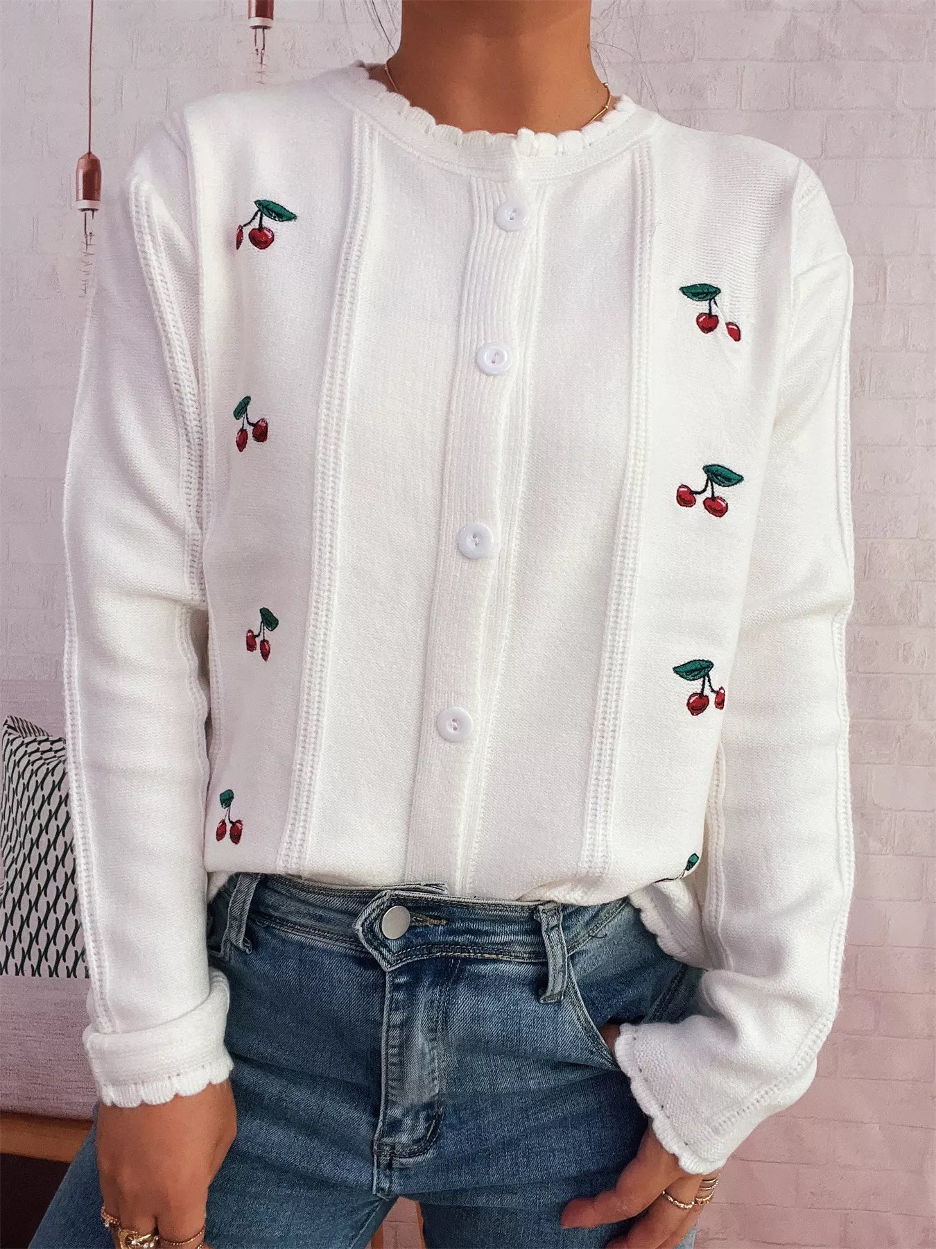 Cherry Embroidered Button Up Cardigan 