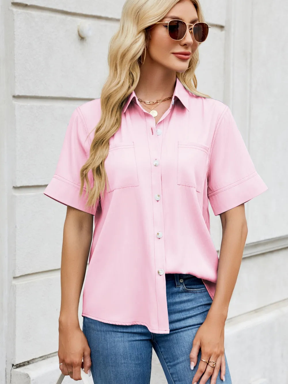 Collared Neck Short Sleeve Shirt 