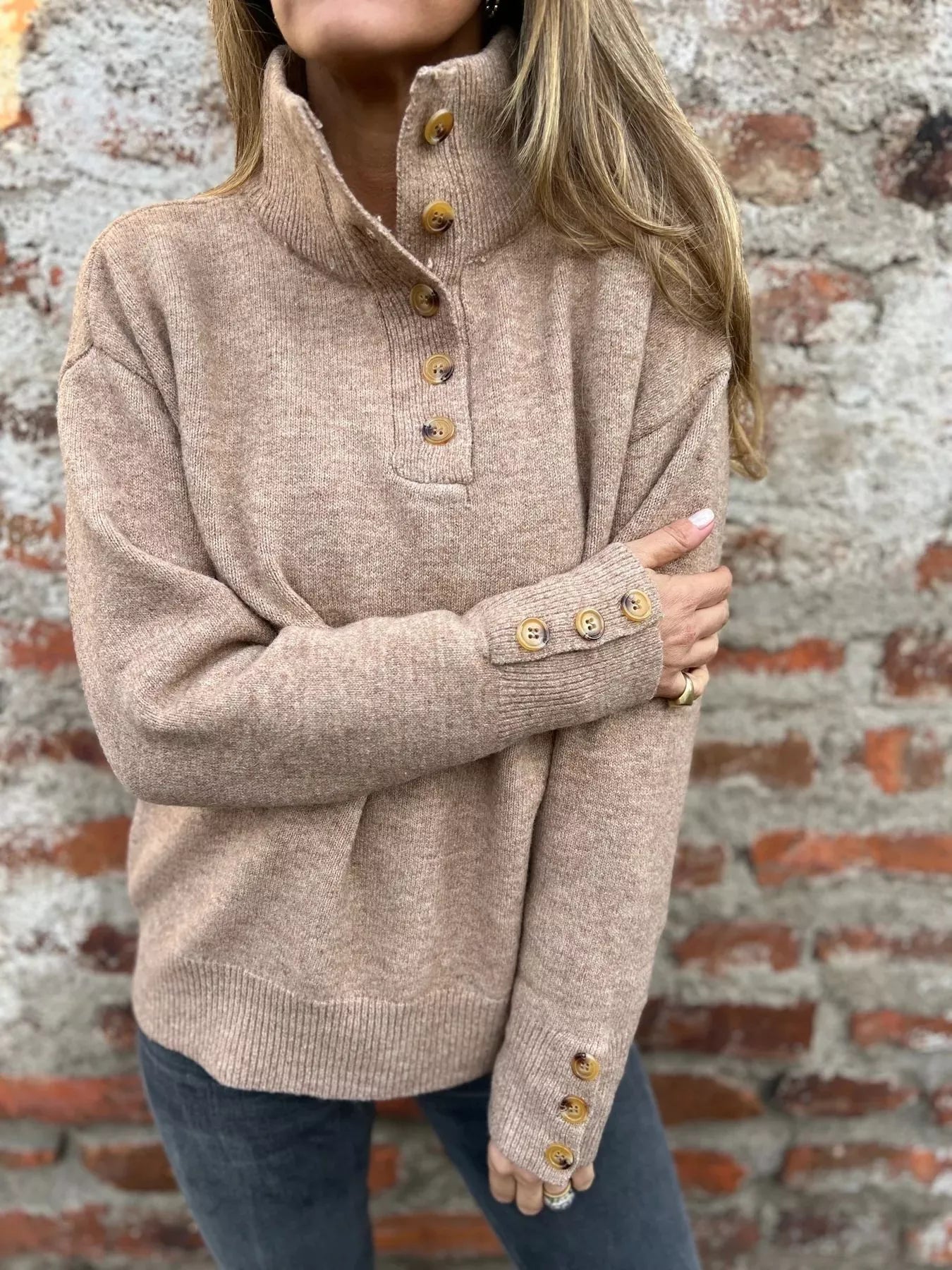 Full Size Button-Detail Turtleneck Sweater Plus Size 