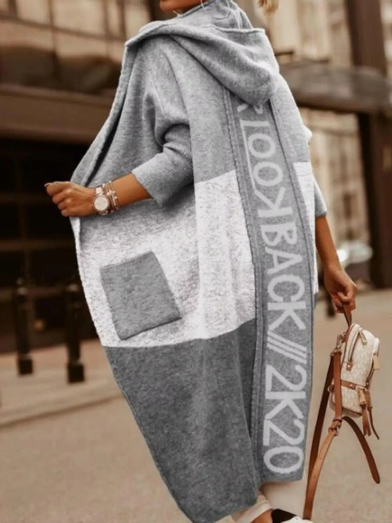 Full Size Hooded Color Block Open Front Cardigan Plus Size 