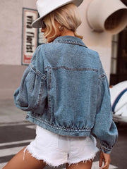 Collared Neck Dropped Shoulder Denim Top 