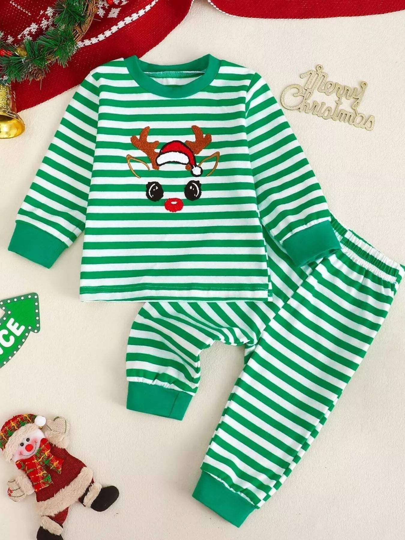 Children's Christmas Striped Pajama Set 