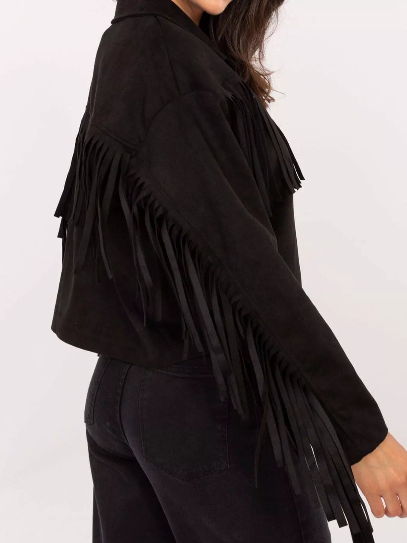 Fringe Button Up Suede Jacket 