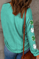Lucky Clover Sequin Round Neck Sweatshirt 
