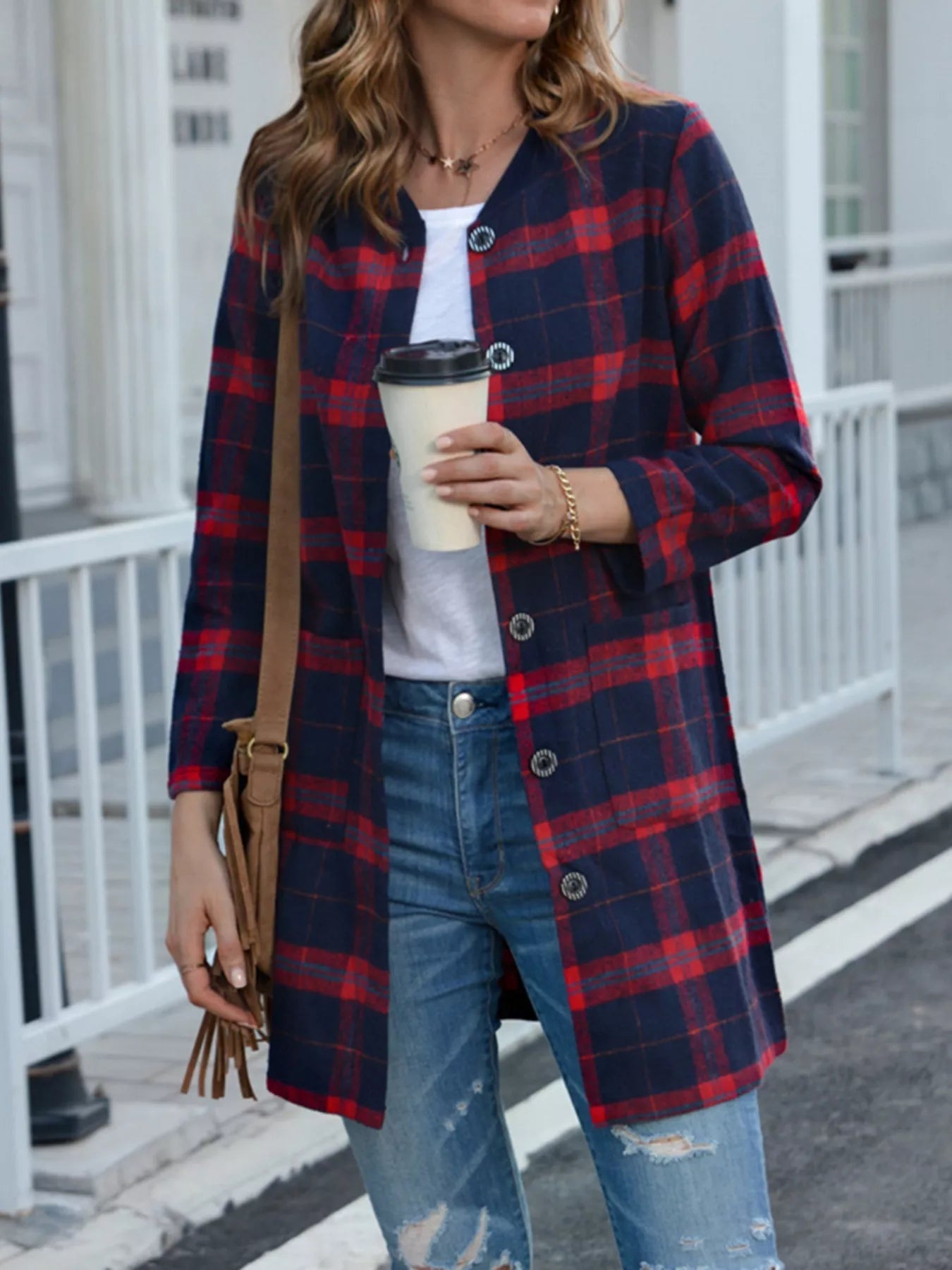 Plus Size Plaid Button-Down Longline Shirt 