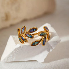 18K Gold-Plated Resin Leaf Bypass Ring 