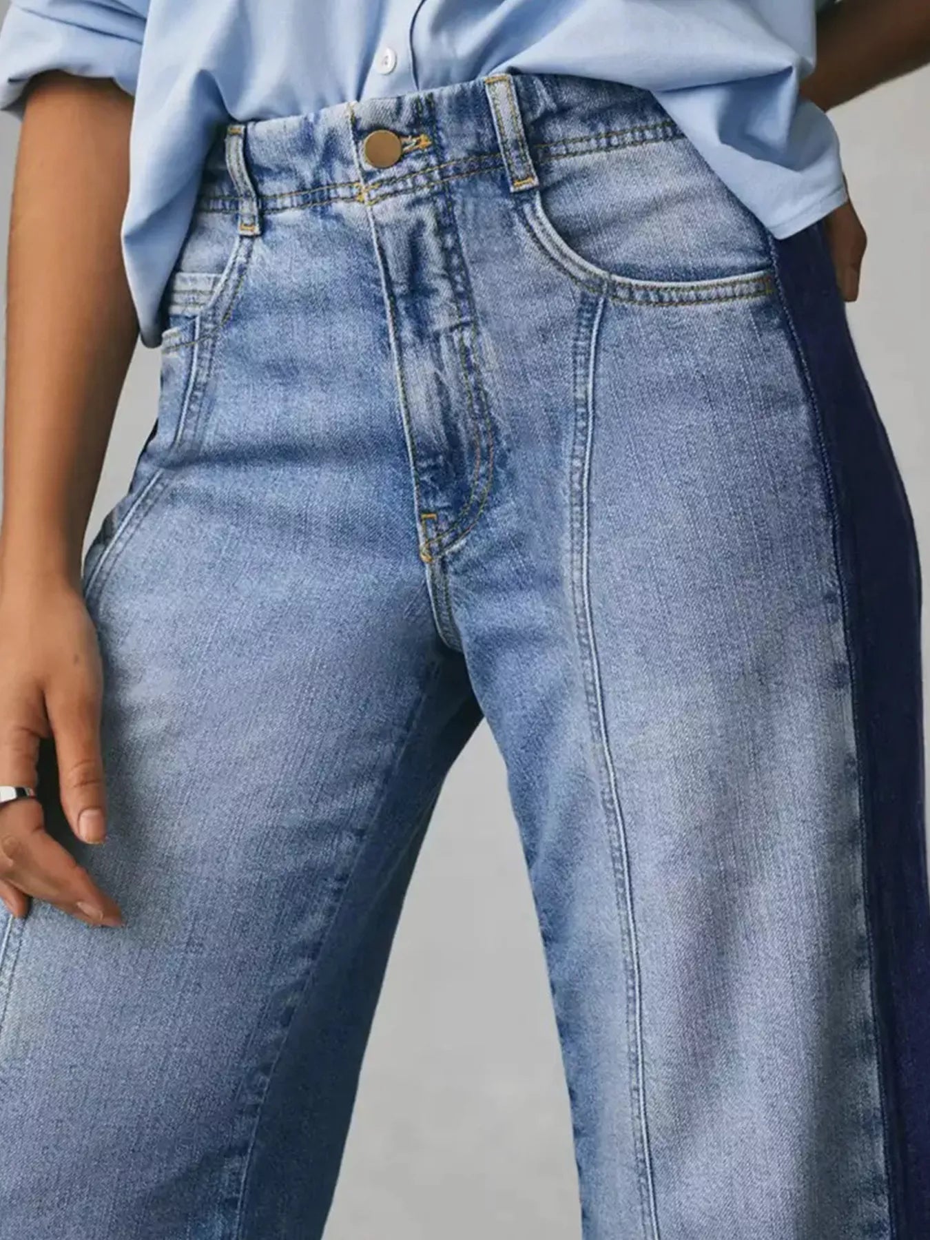 Two-Tone Wide Leg Jeans 