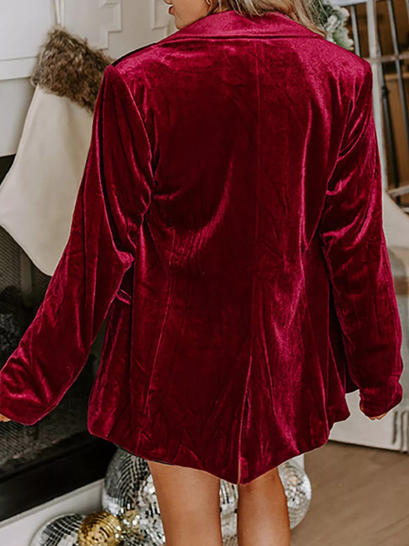 Velvet Lapel Collar Button Up Blazer 