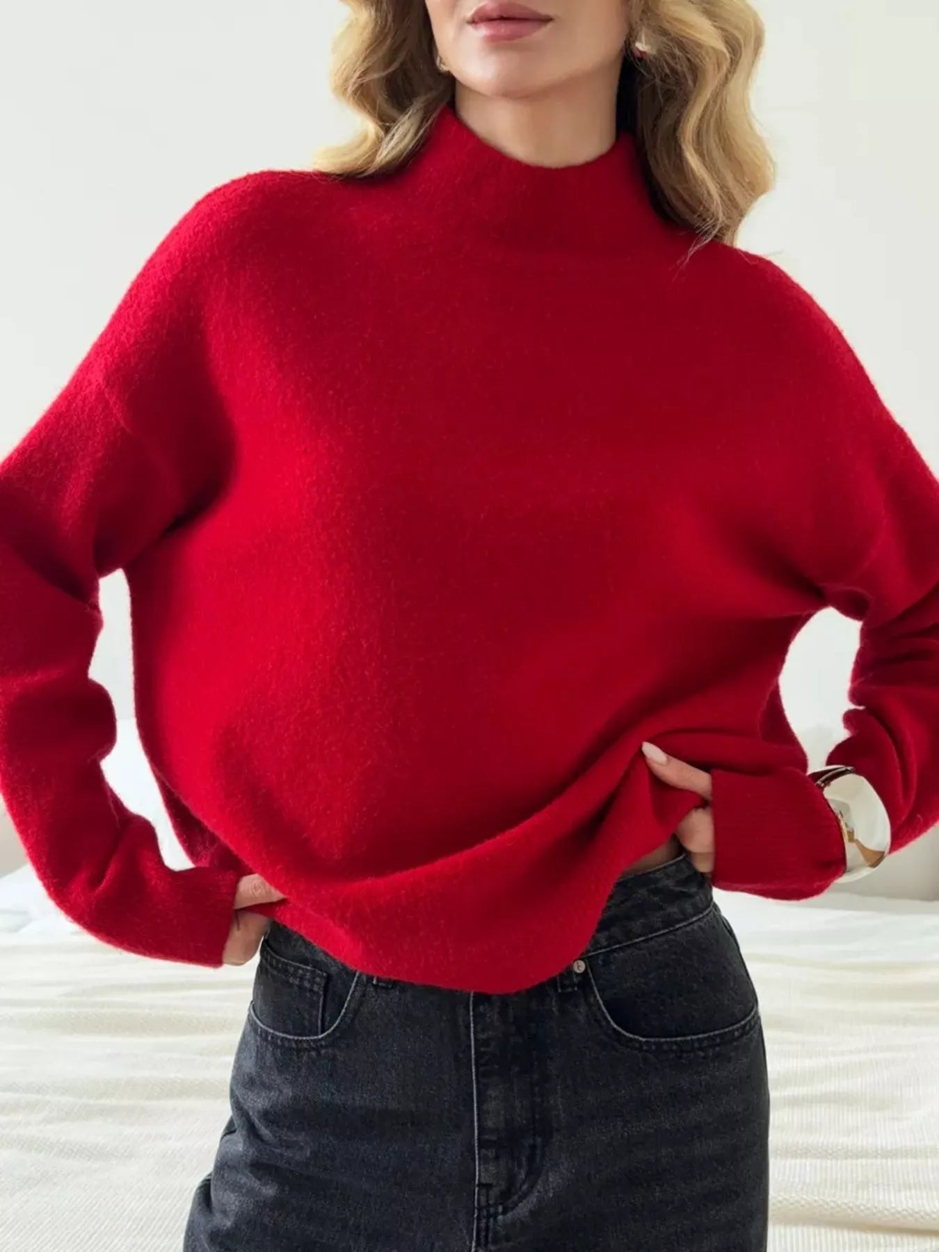 Mock Neck Dropped Shoulder Sweater 