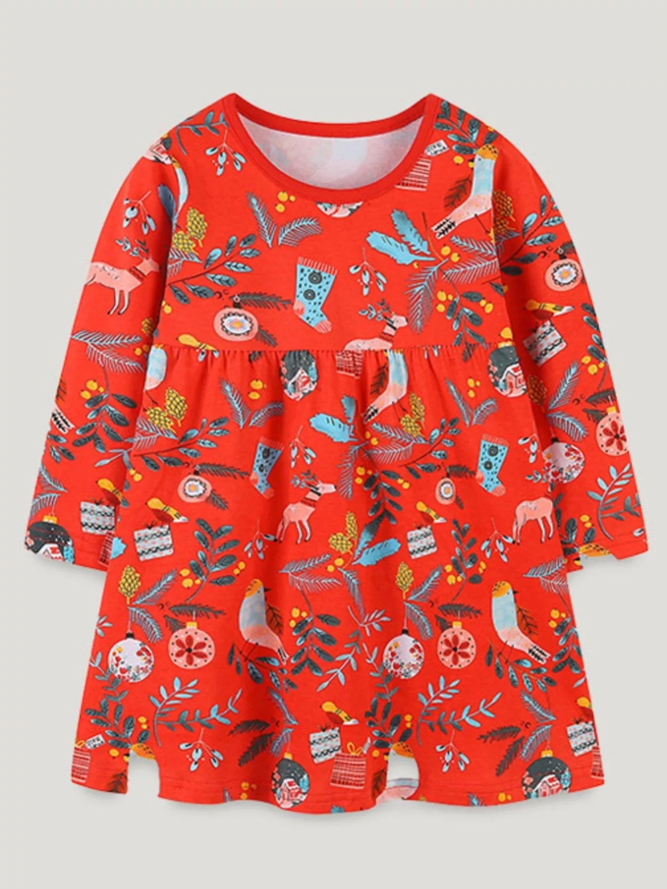 Children's Christmas Print Long Sleeve Dress 