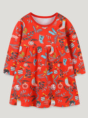 Children's Christmas Print Long Sleeve Dress 
