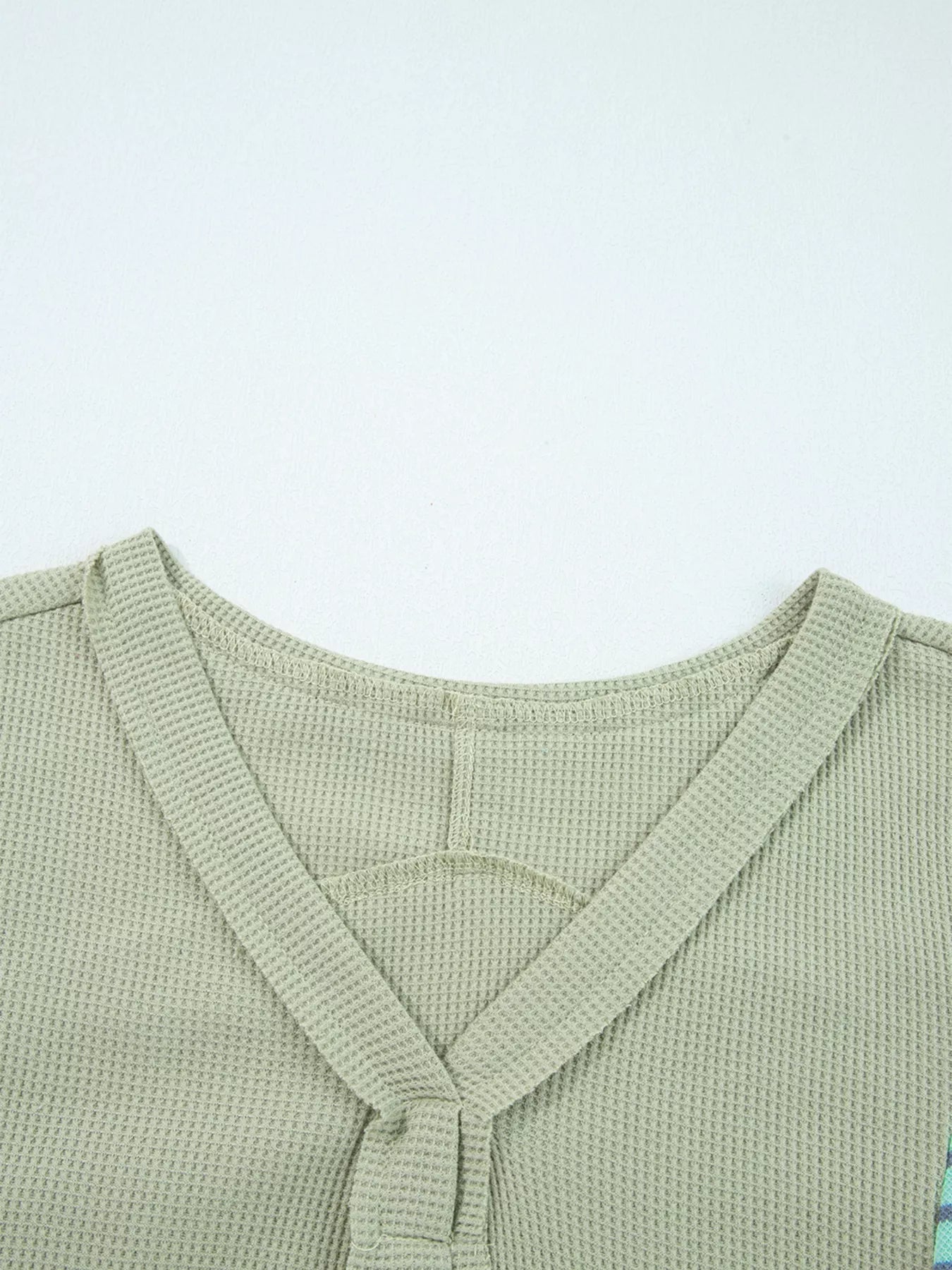 Exposed Seam Waffle Striped Patchwork Baggy Blouse 