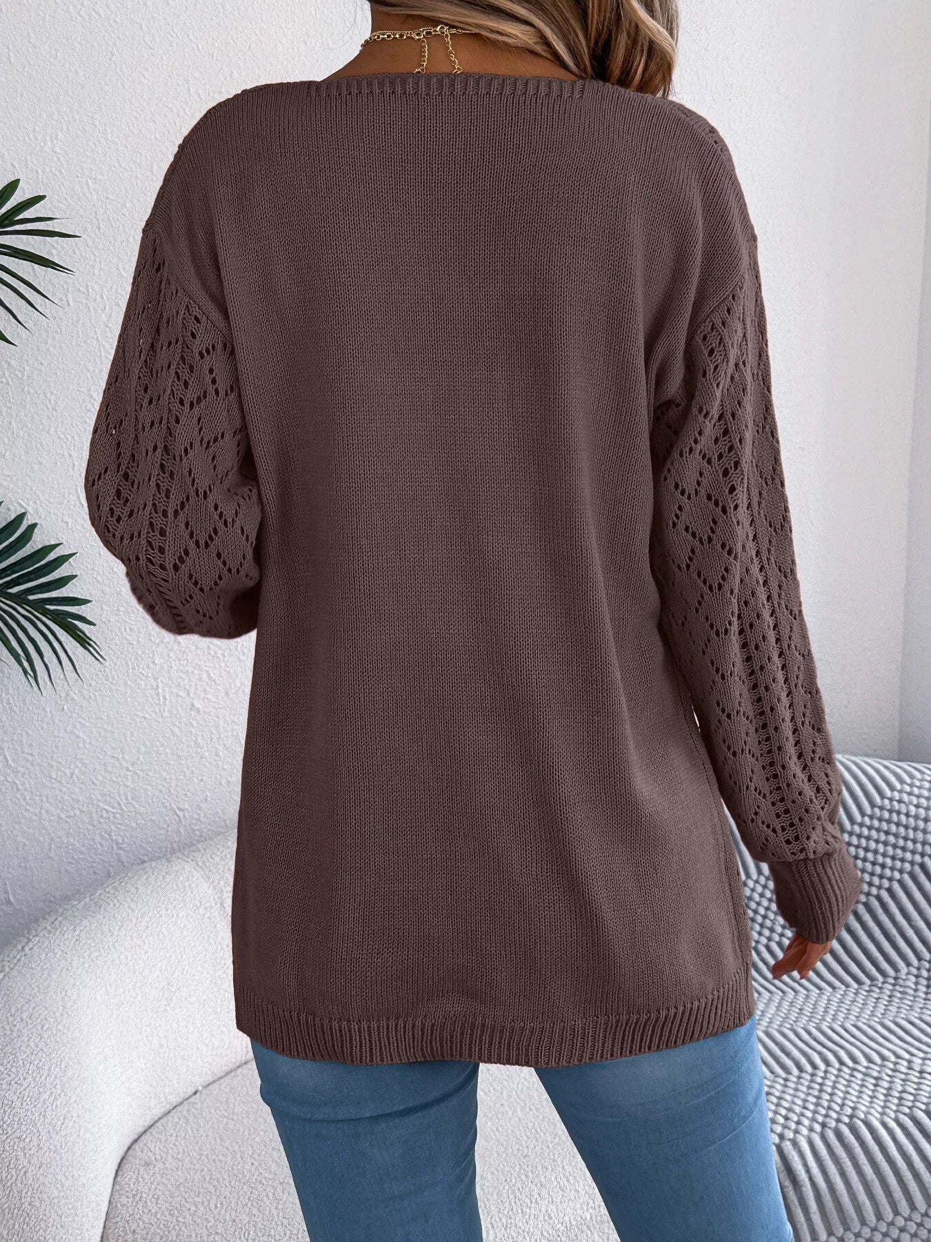 Openwork Open-Front Long Sleeve Cardigan 