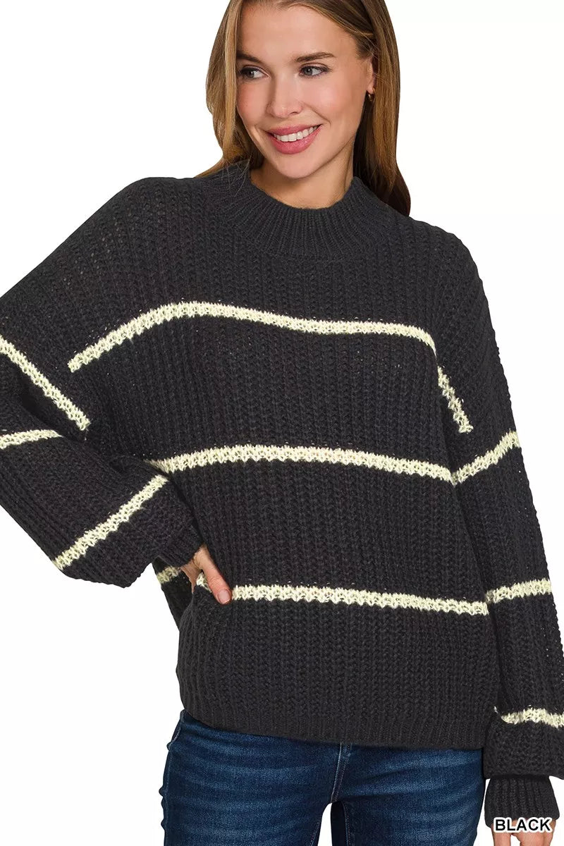 Zenana Oversize Striped Sweater 