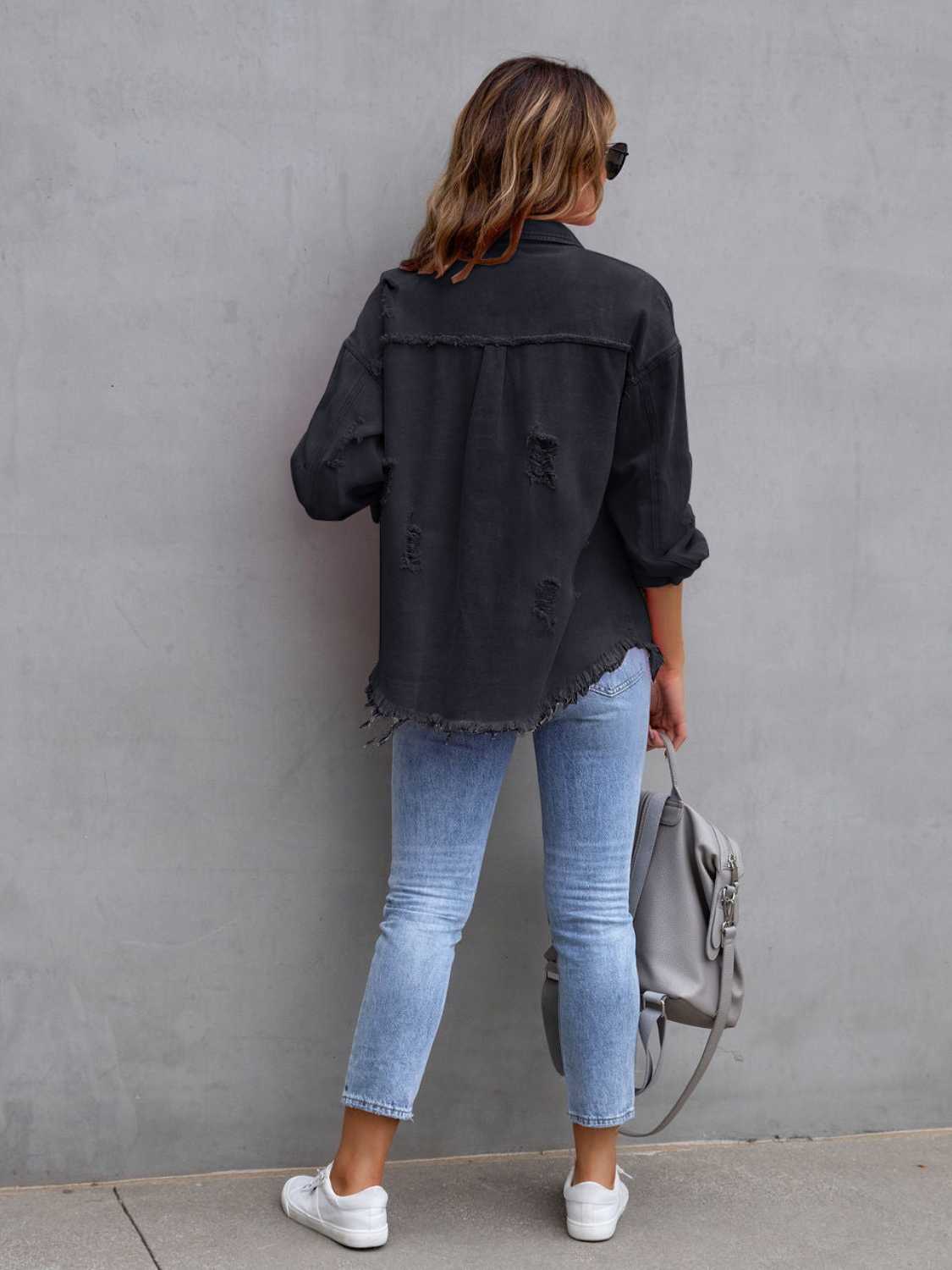 Distressed Drop Shoulder Denim Jacket 