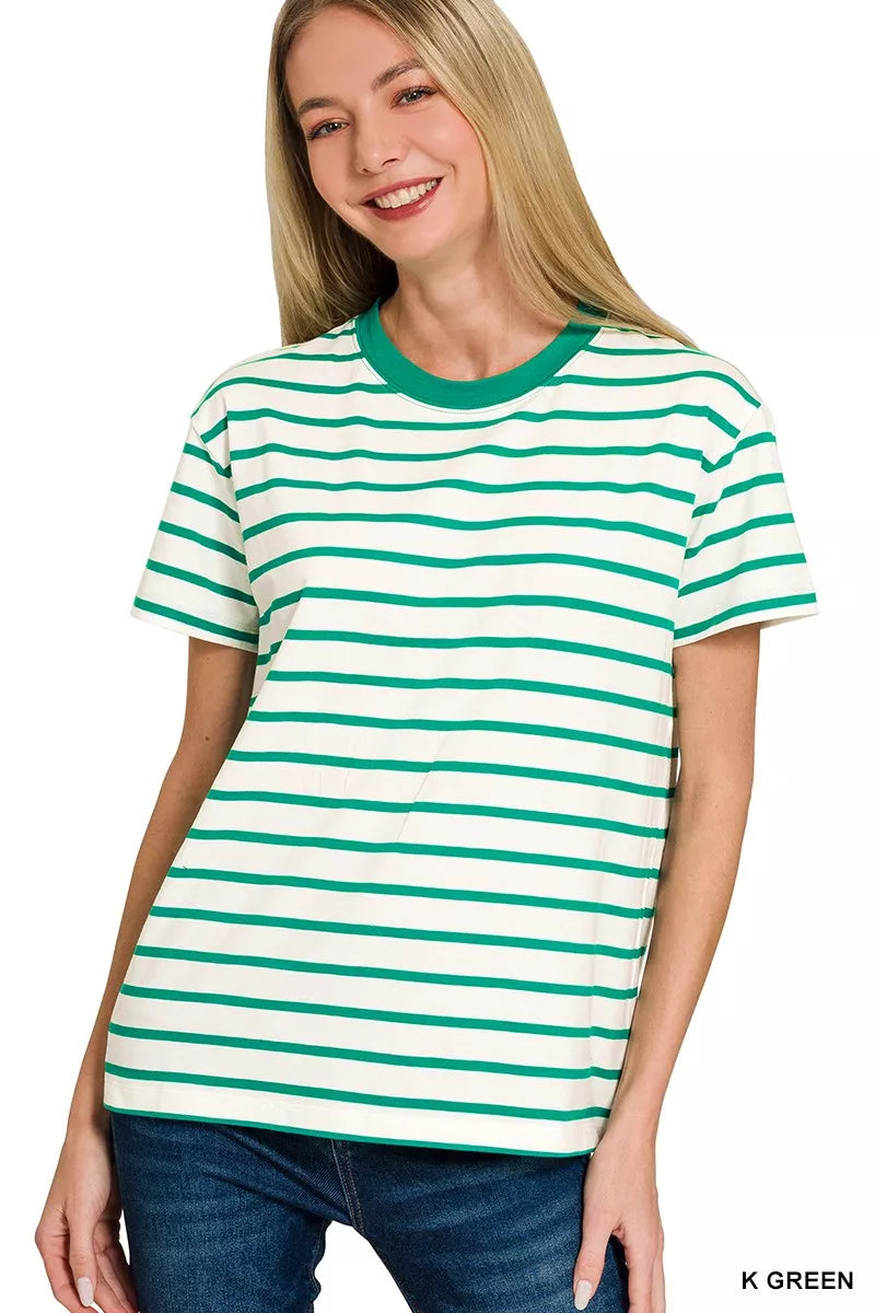 Zenana Striped Round Neck Short Sleeve T-Shirt 