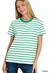 Zenana Striped Round Neck Short Sleeve T-Shirt 