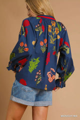 Umgee Floral Print Flounce Sleeve Blouse 