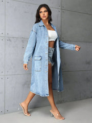 Pocketed Button Up Collared Neck Denim Top 