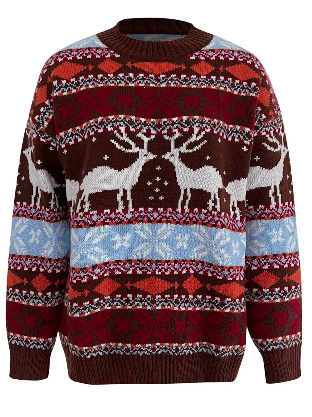 Geometric Round Neck Dropped Shoulder Sweater 