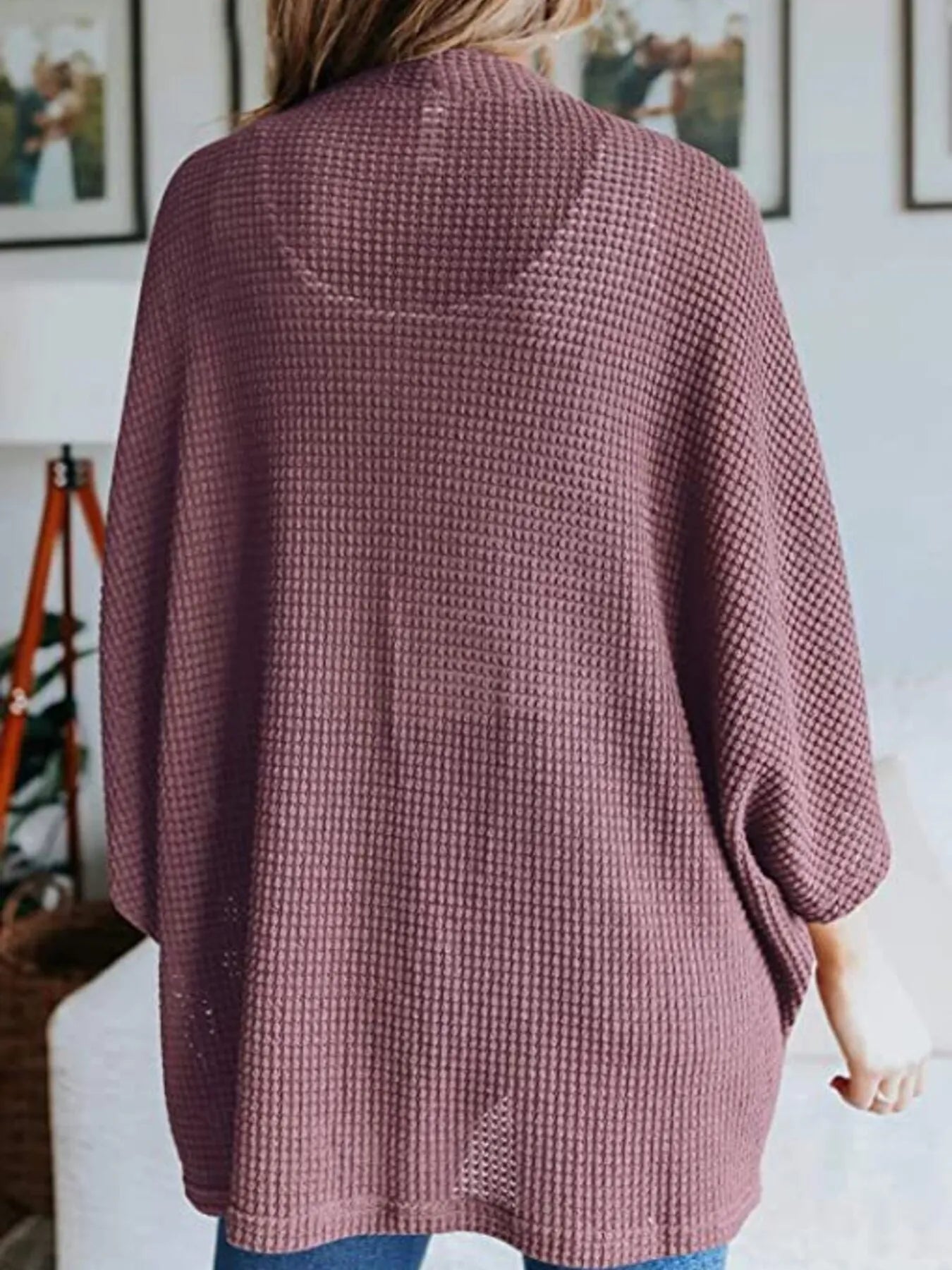 Full Size Open Front Waffle Knit Cardigan Plus Size 