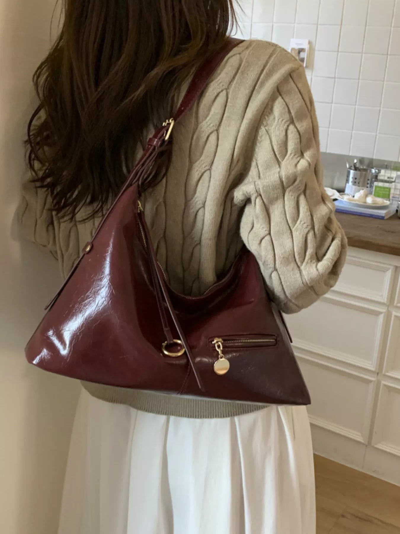 Leather Hobo Shoulder Bag 
