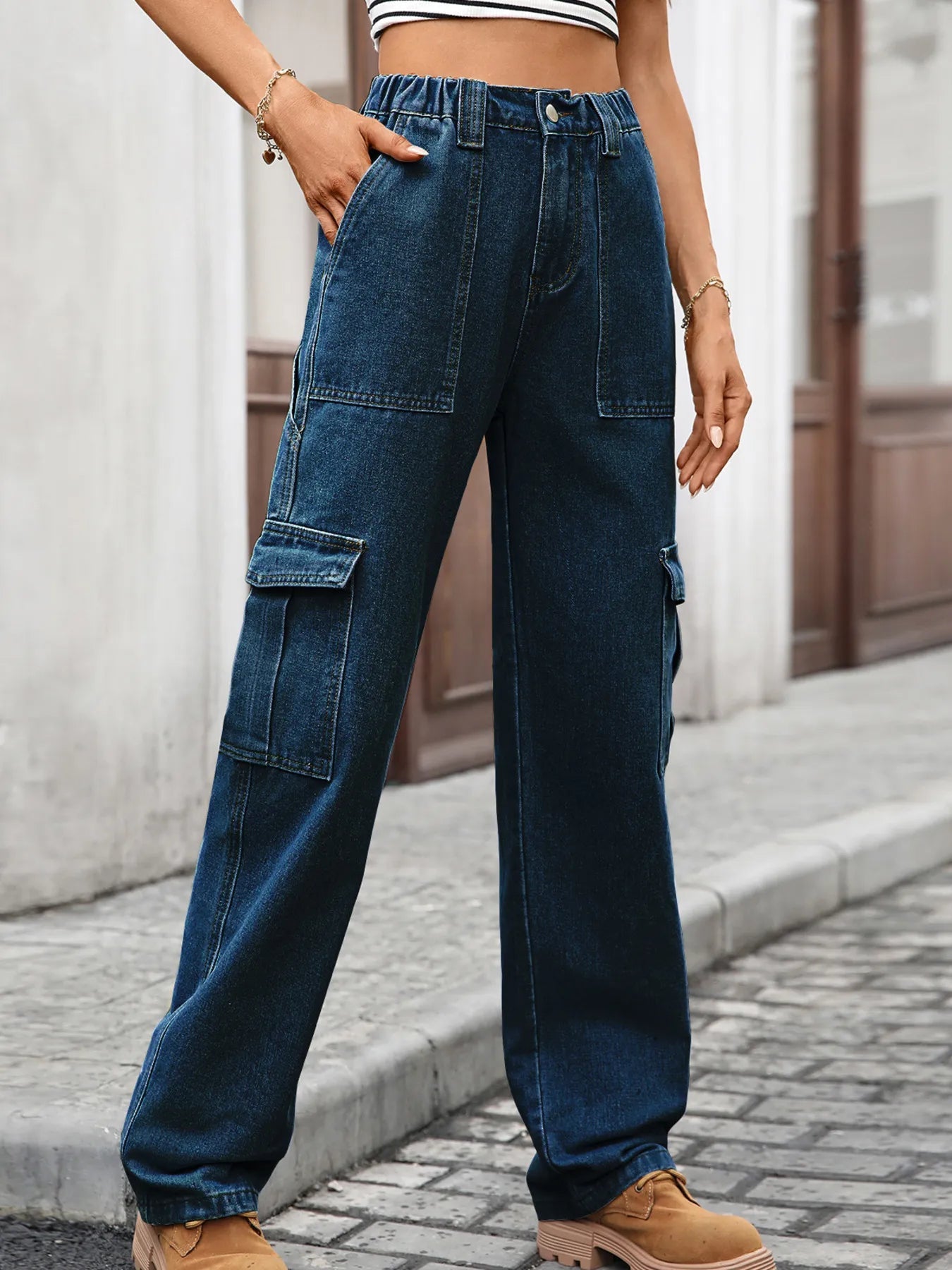 High-Waisted Cargo Jeans 