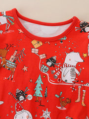 Children's Christmas Print Long Sleeve Dress 