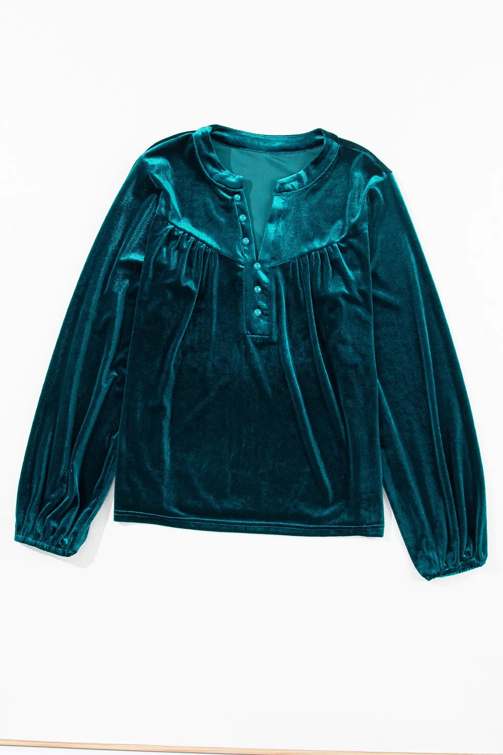 Notched Long Sleeve Velvet Top 