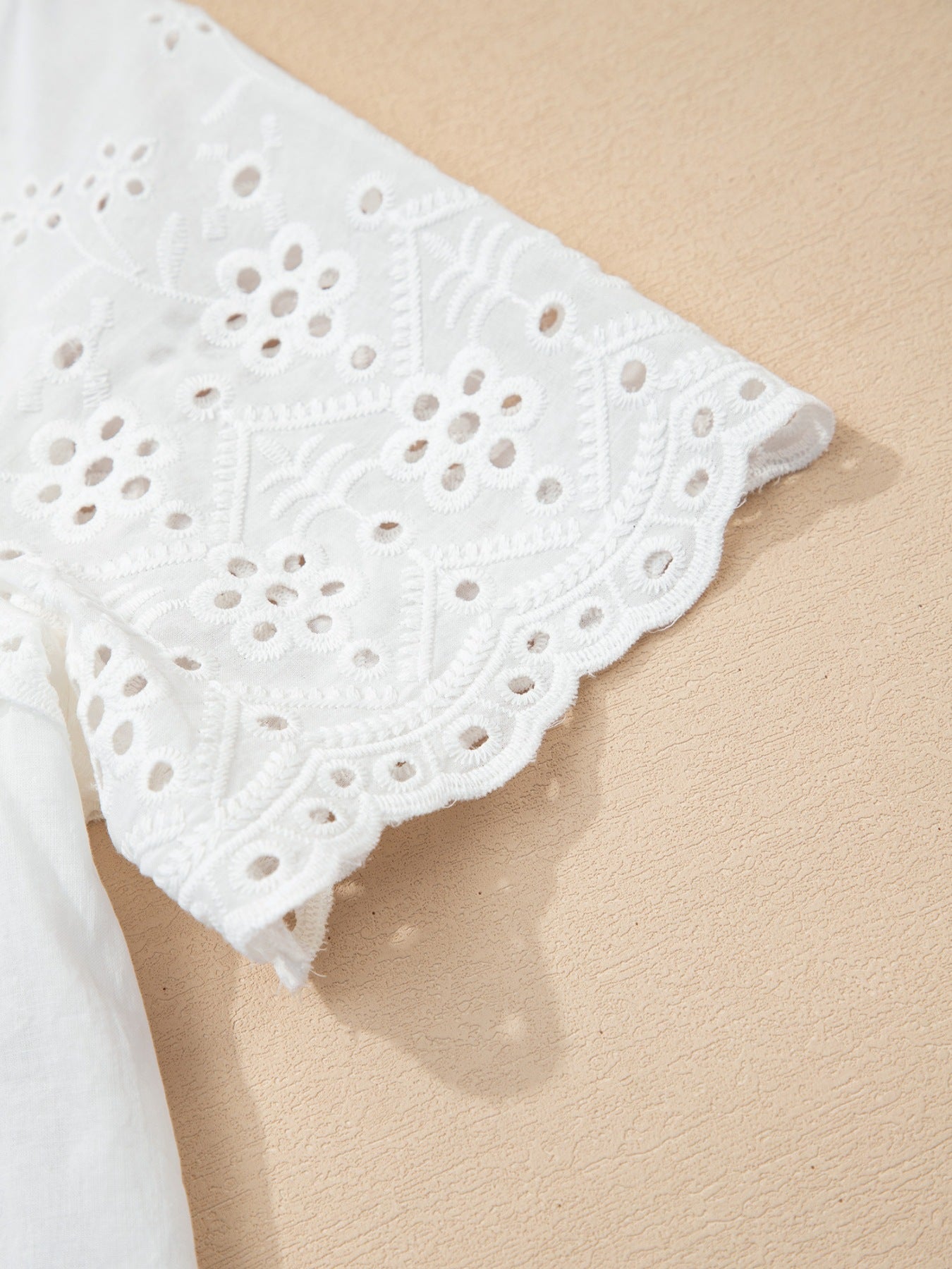 Flower Eyelet Embroidered Patchwork Sheer Short Sleeve Shirt 