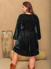 Plus Size Embroidered V-Neck Long Sleeve Dress 