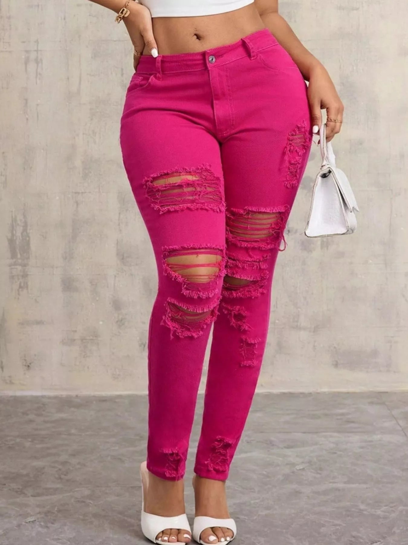 High-Waisted Distressed Skinny Jeans 