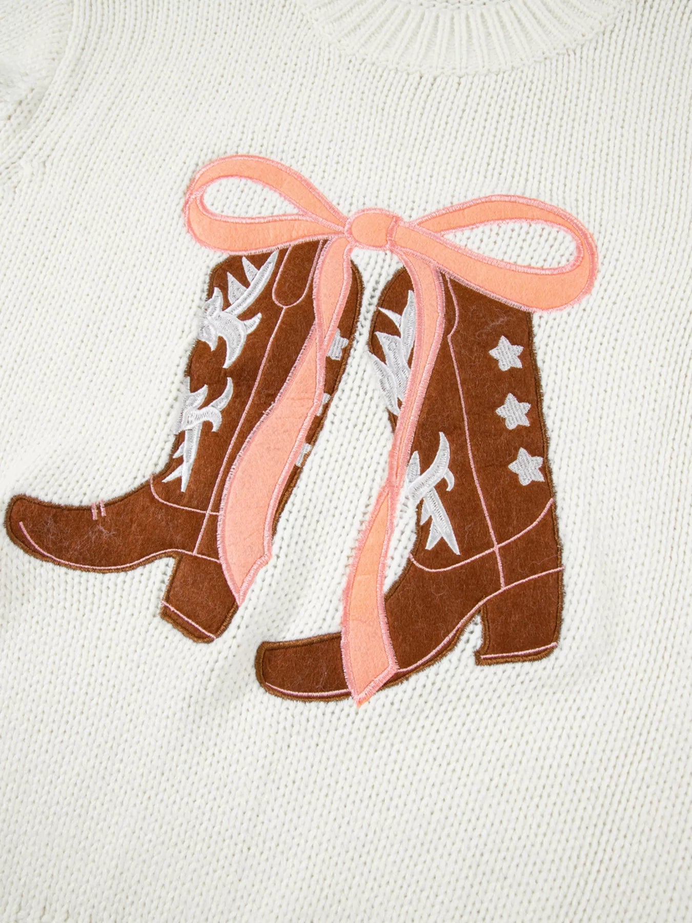 Embroidered Bow Boots Graphic Drop Shoulder Sweater 