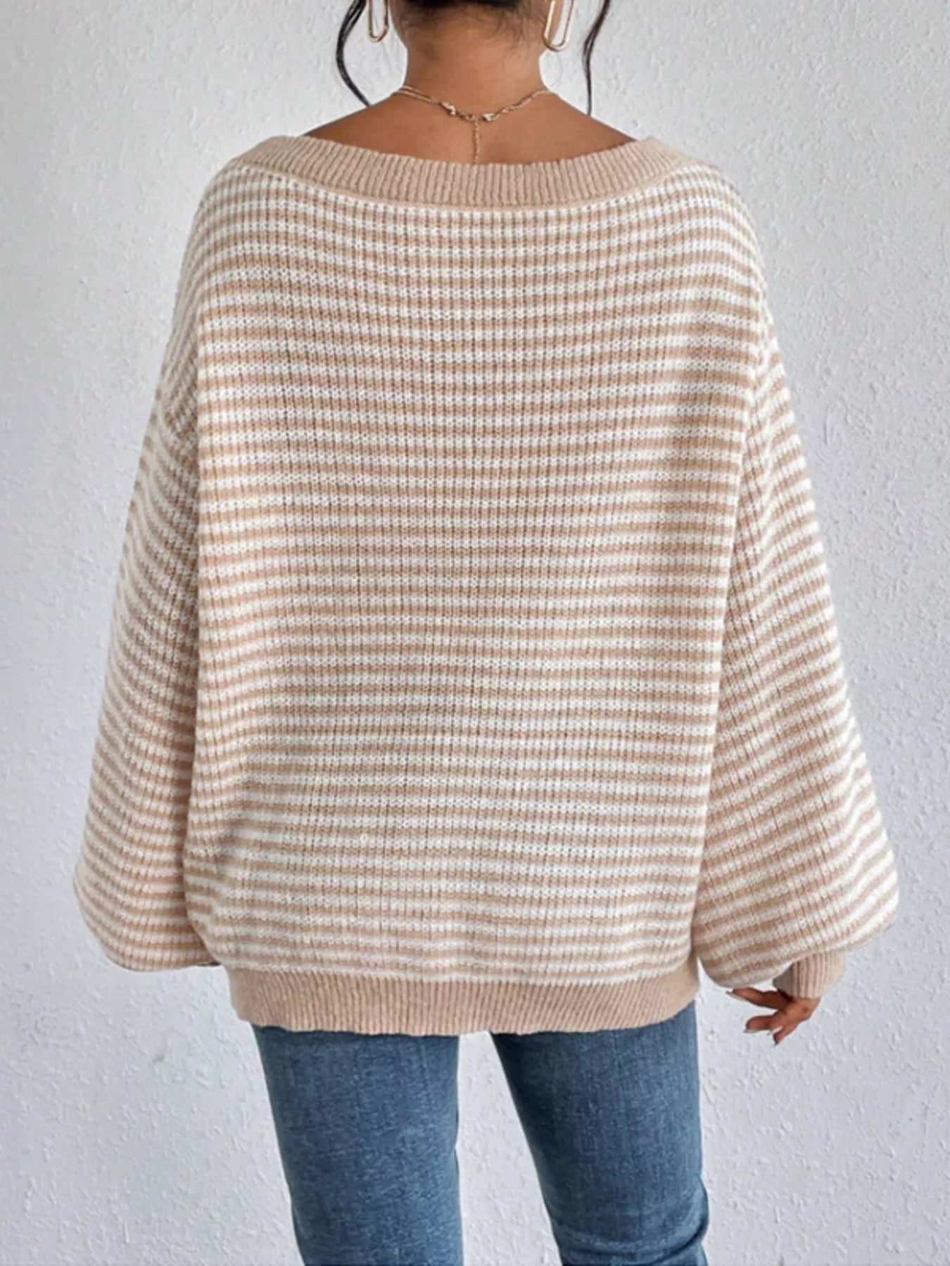 Striped Boat Neck Long Sleeve Sweater 