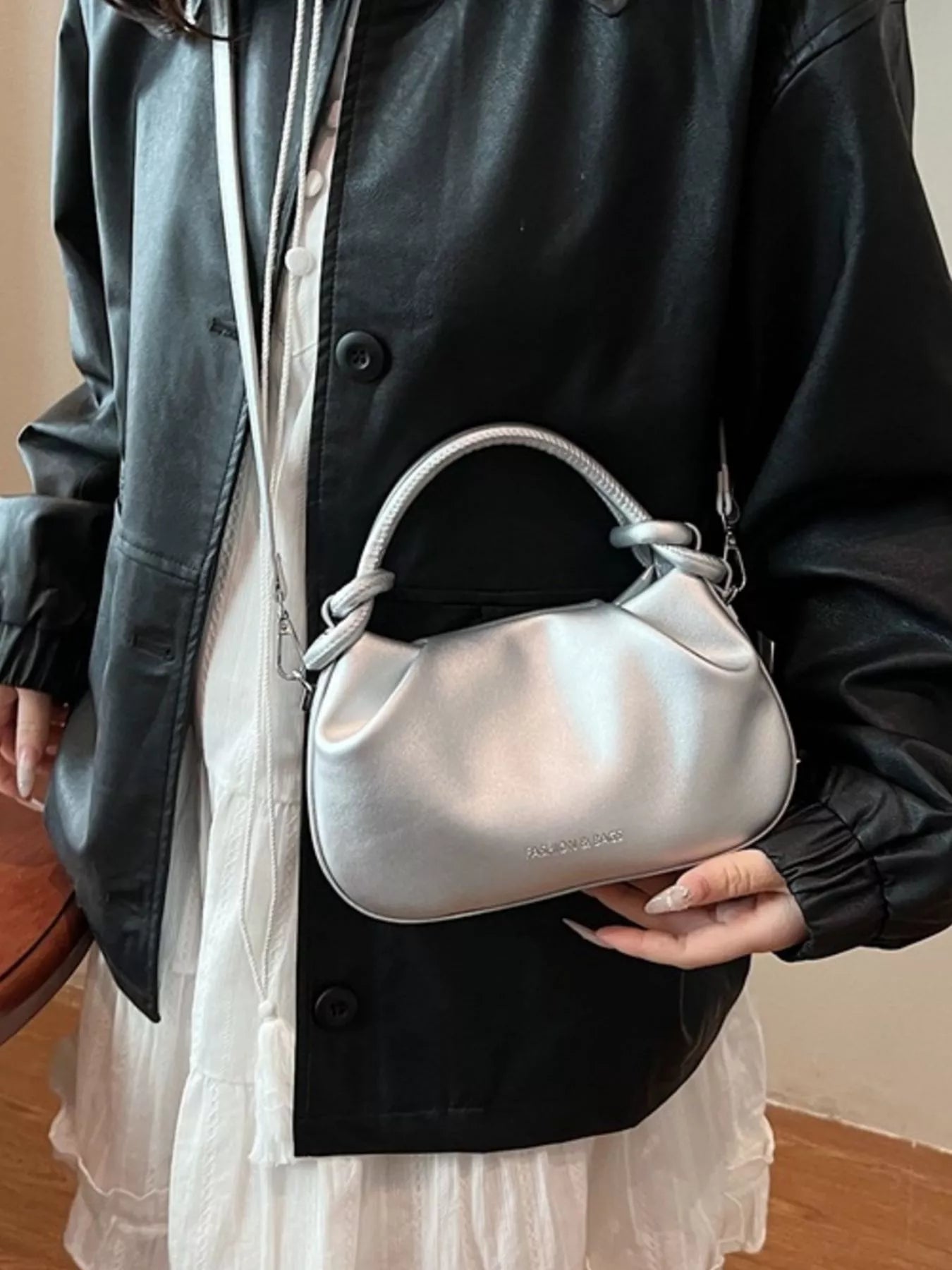 Knot Handle Ruched Crossbody Bag 