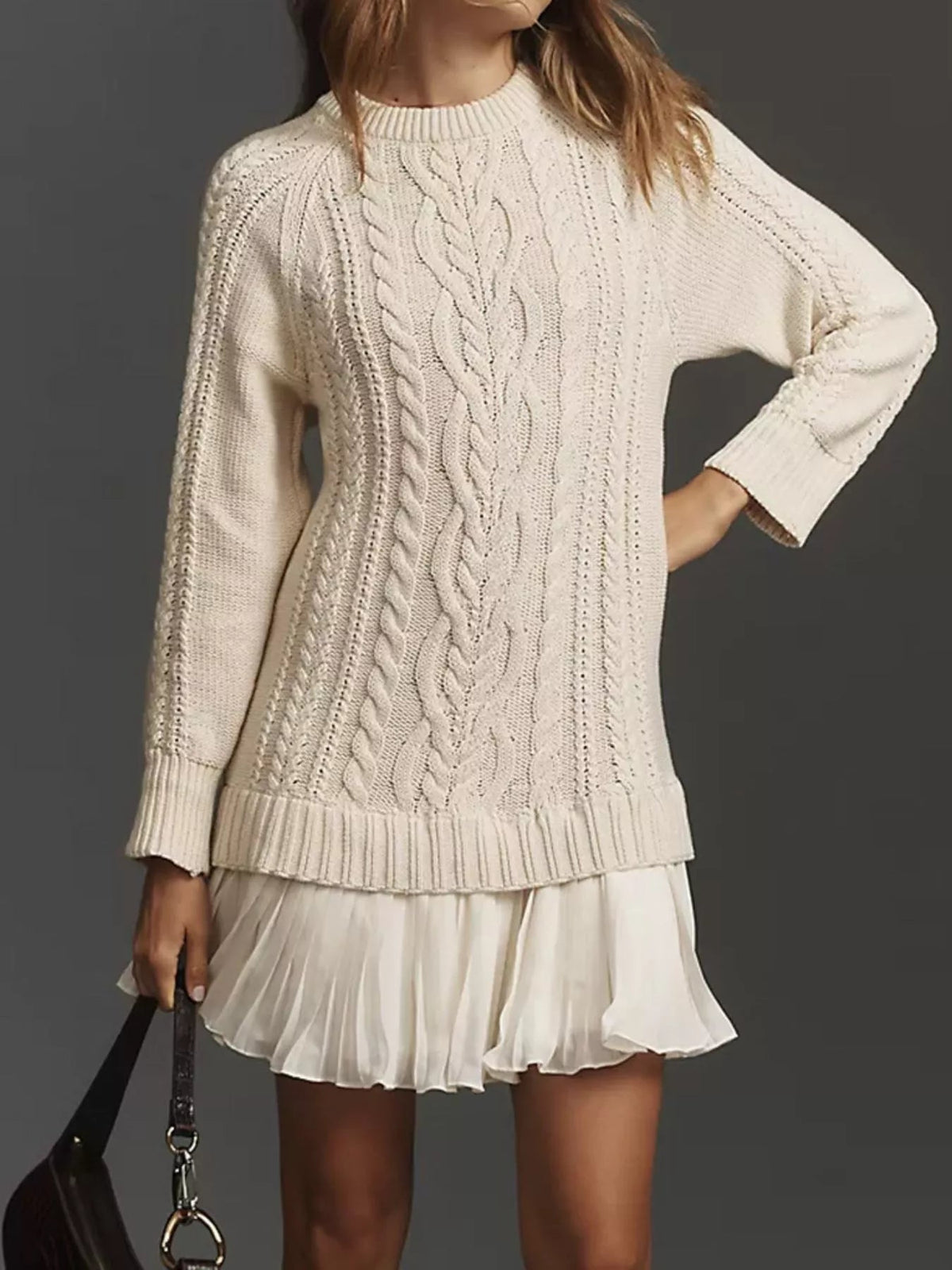 Full Size Cable-Knit Mini Sweater Dress Plus Size 