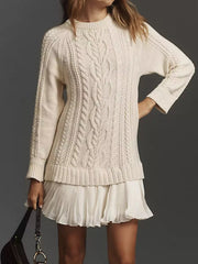 Full Size Cable-Knit Mini Sweater Dress Plus Size 