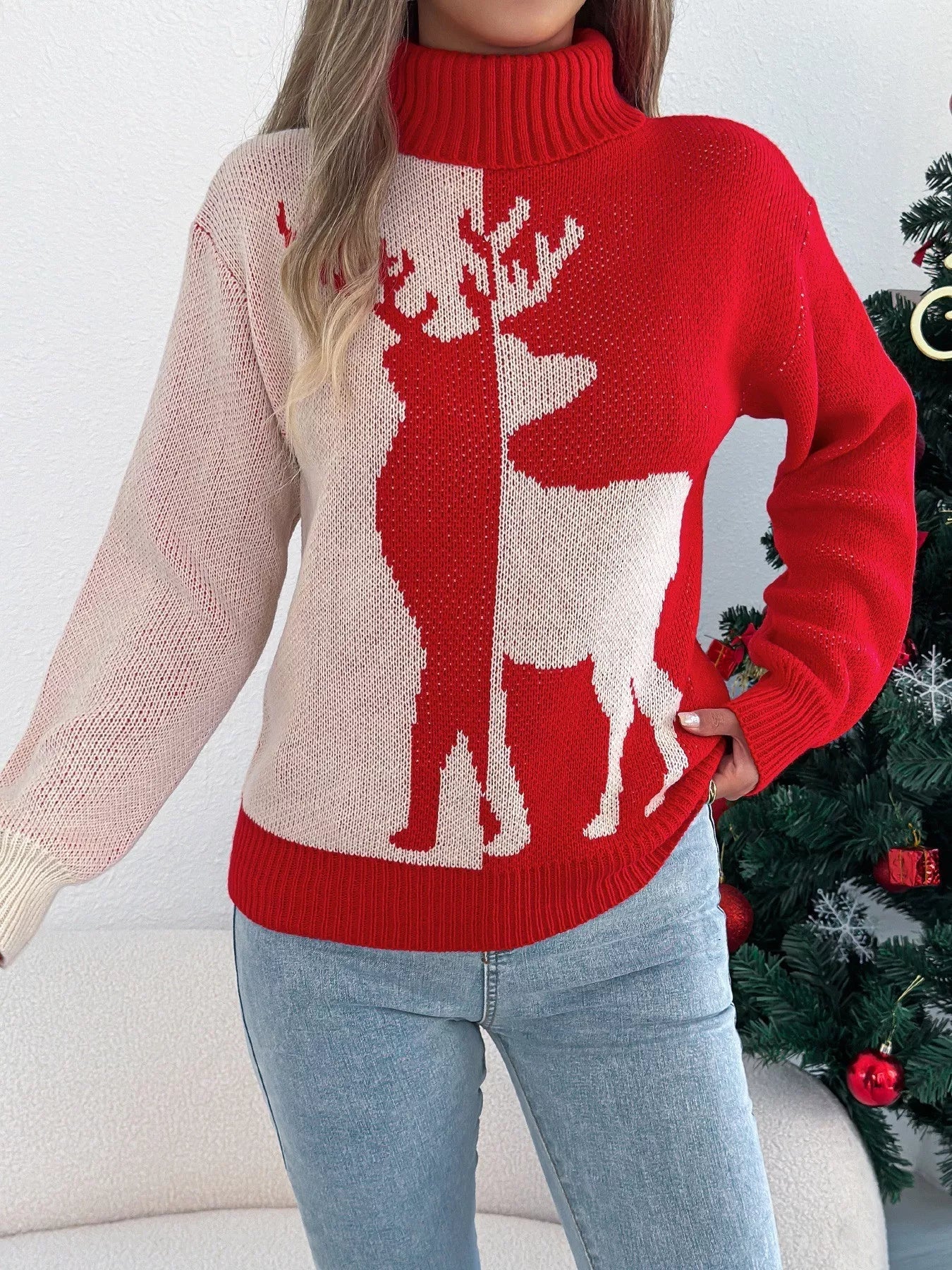 Christmas Reindeer Turtleneck Sweater 