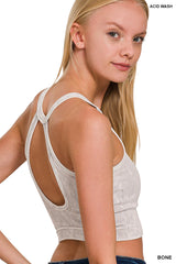 Zenana Washed Ribbed Seamless Button V-neck Tank Top 