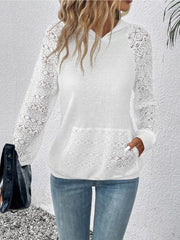 Lace Sleeve Kangaroo Pocket Hoodie 