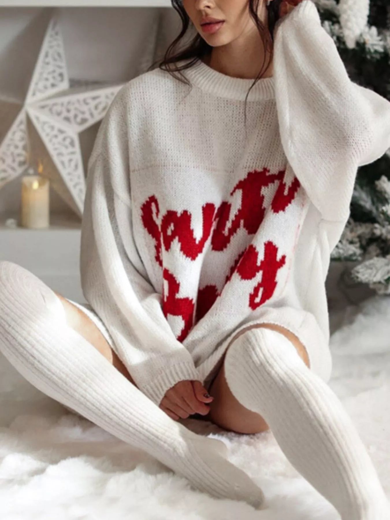 Christmas Letter Oversized Sweater Dress 