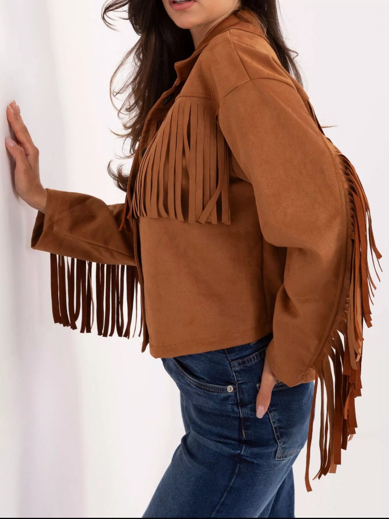 Fringe Button Up Suede Jacket 